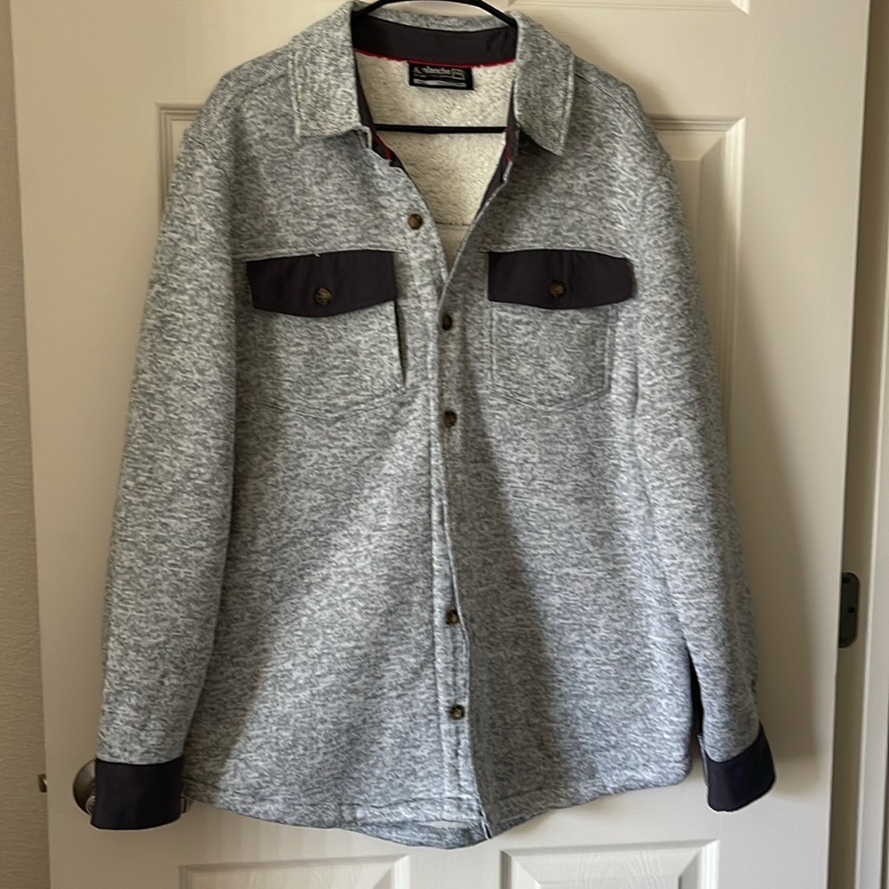 Gray Button-Up Jacket with Dark Accents